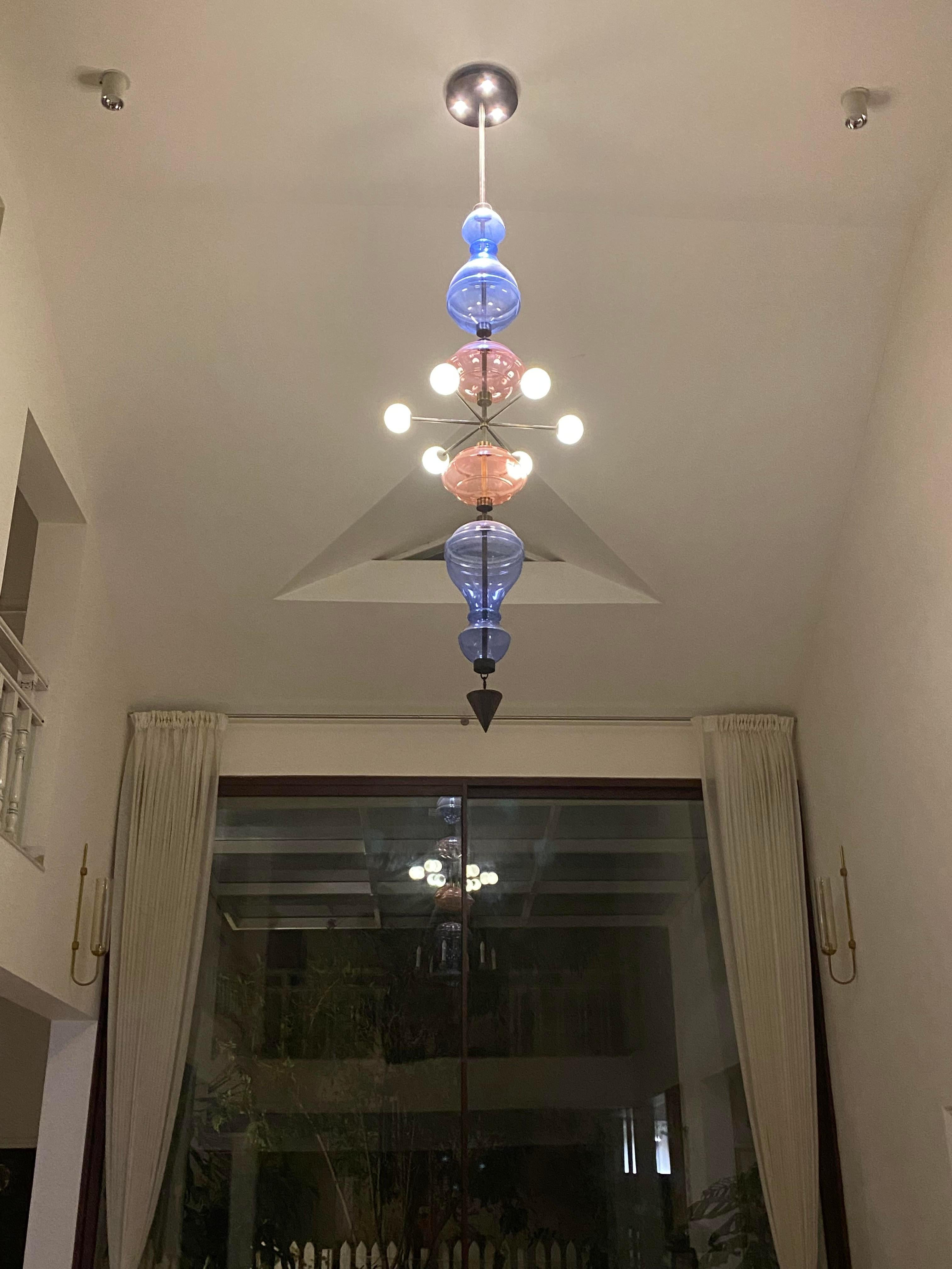 Shikhara Hanging Pendant Light, 9 Feet Edition with Blown Glass and Brass In New Condition For Sale In Mumbai, IN