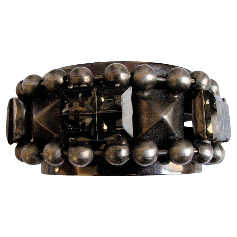 THE SHOW MUST GO ON faceted glass & pyramid stud cuff bracelet In Good Condition For Sale In San Fransisco, CA