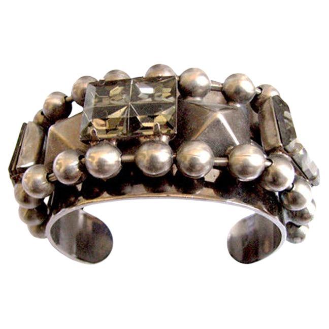 THE SHOW MUST GO ON faceted glass & pyramid stud cuff bracelet For Sale