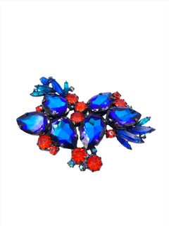 "The Show Must Go On" Large Sapphire/Red Crystal Brooch