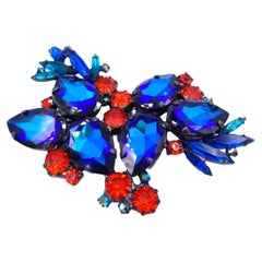 Retro "The Show Must Go On" Large Sapphire/Red Crystal Brooch