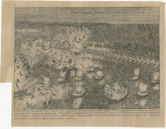 Le siège d'Anvers gravé : Le pont de Parma en feu sur le Schelde, 1730