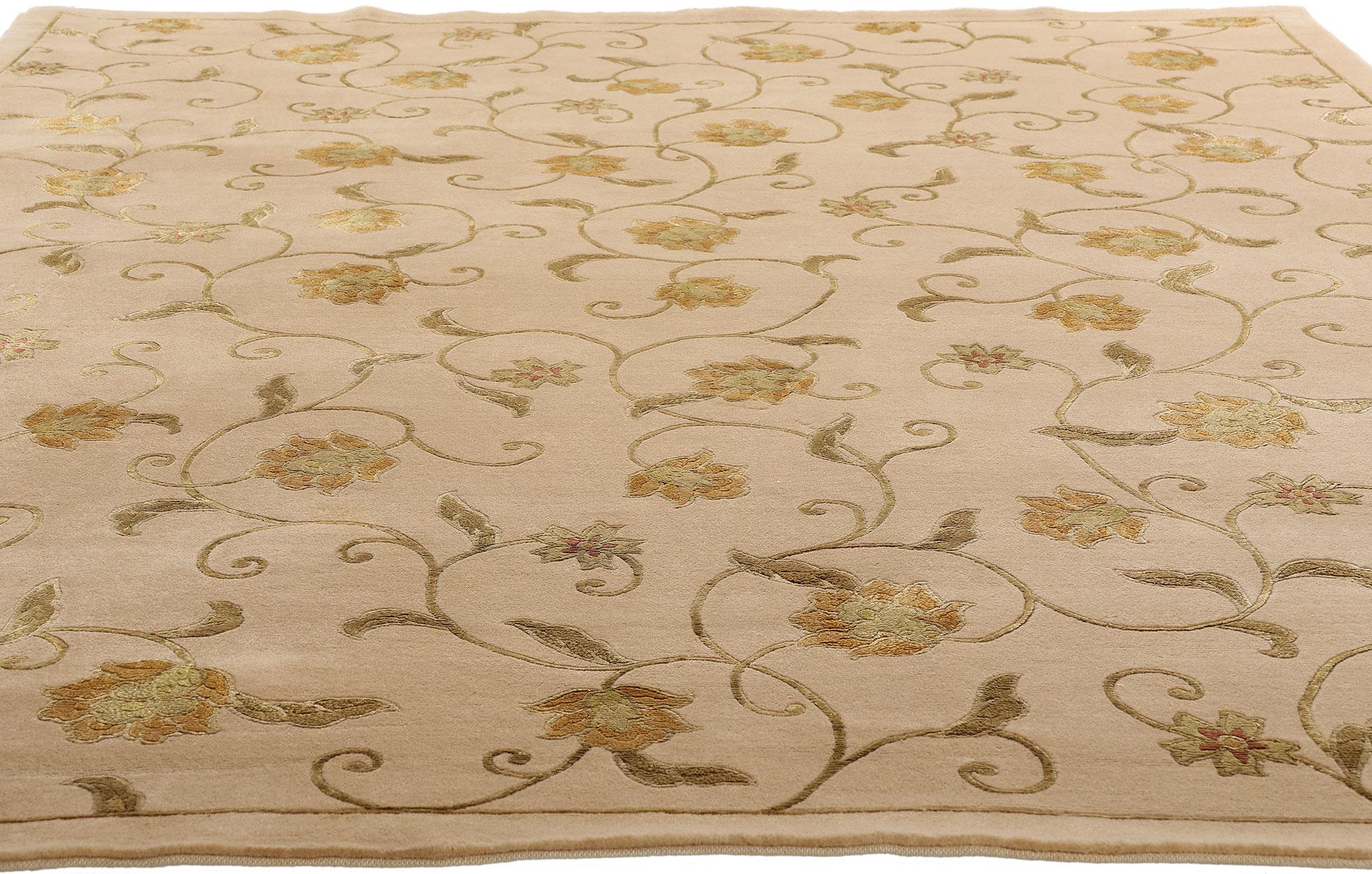 Noué à la main La fleur de l'Himalaya en soie : Un chef-d'œuvre tibétain d'époque à l'élégance tranquille en vente