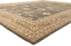 Der Silberne Garten: Ein pakistanisches Vintage-Oushak-Meisterwerk von heiterer Eleganz