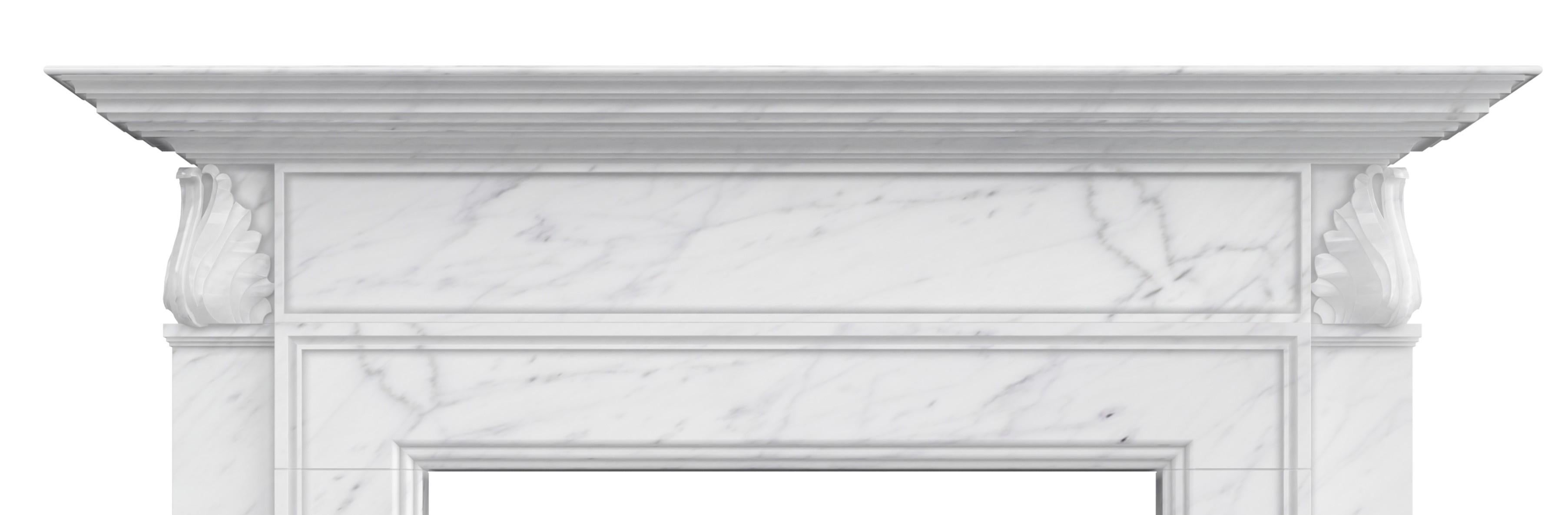 The classically-inspired Simone Fireplace, from our Elizabeth Scott Collection, features several traditional elements.  The shelf piece, with its multi-layered molding, flares out generously from the main body of the fireplace.  Immediately below