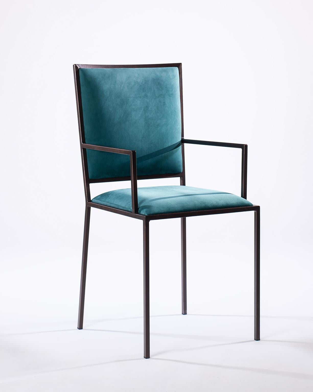 Italian 21st Century Leather Upholstered and Simple Linear Frame Dining Chair For Sale