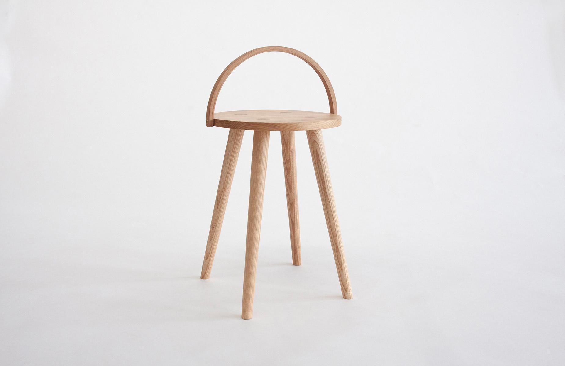 Organic Modern Single Bucket Stool in Solid Ash with Bentwood Handle