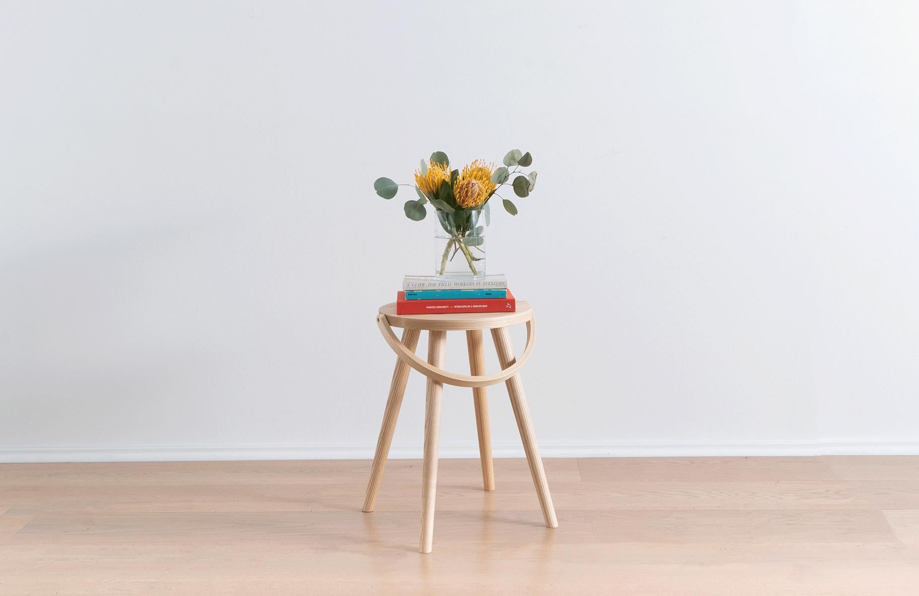 Contemporary Single Bucket Stool in Solid Ash with Bentwood Handle