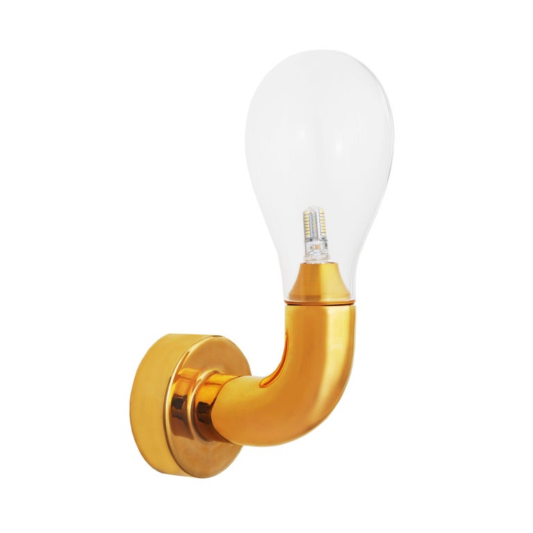 The Single Bulb Gold Plated Wall Light by Matteo Cibic For Sale