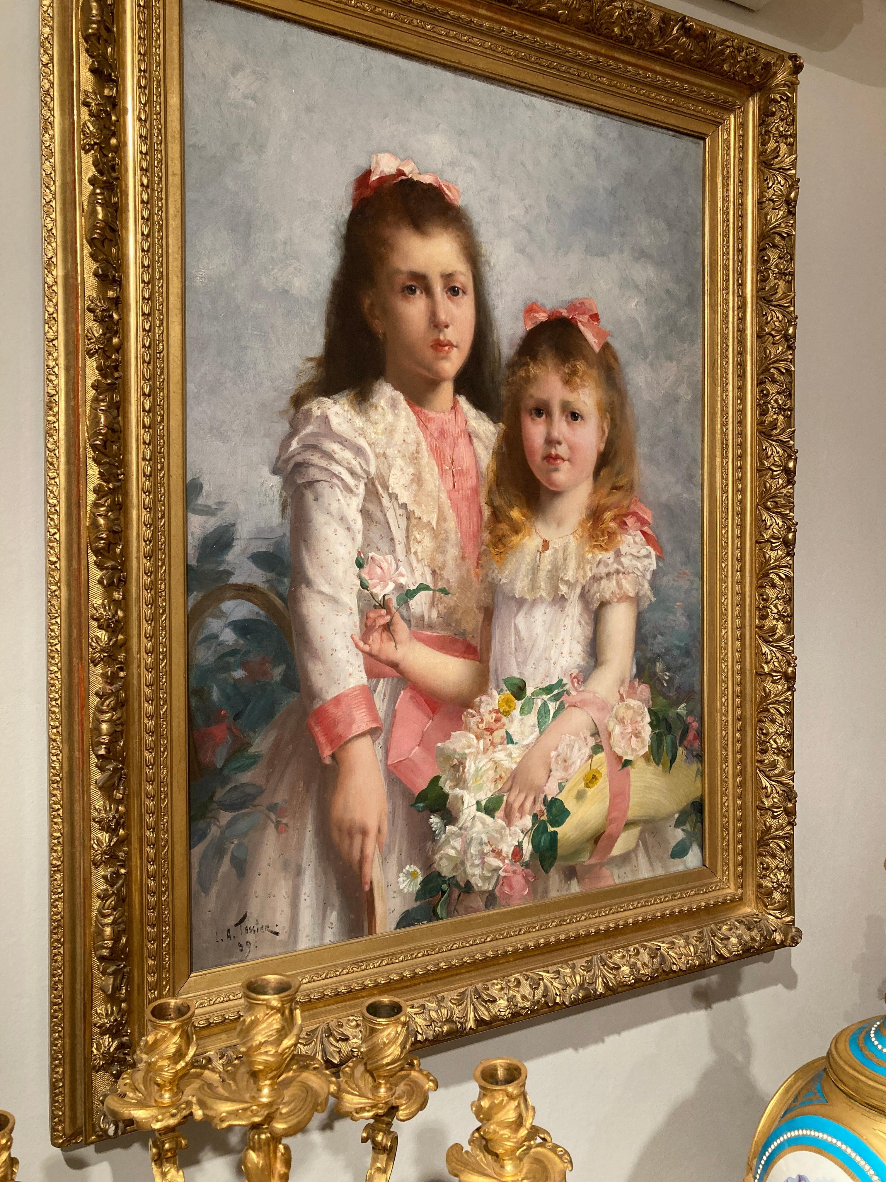 'The Sisters' by Louis Adolphe Tessier, a Signed Belle Époque Painting In Good Condition For Sale In London, GB