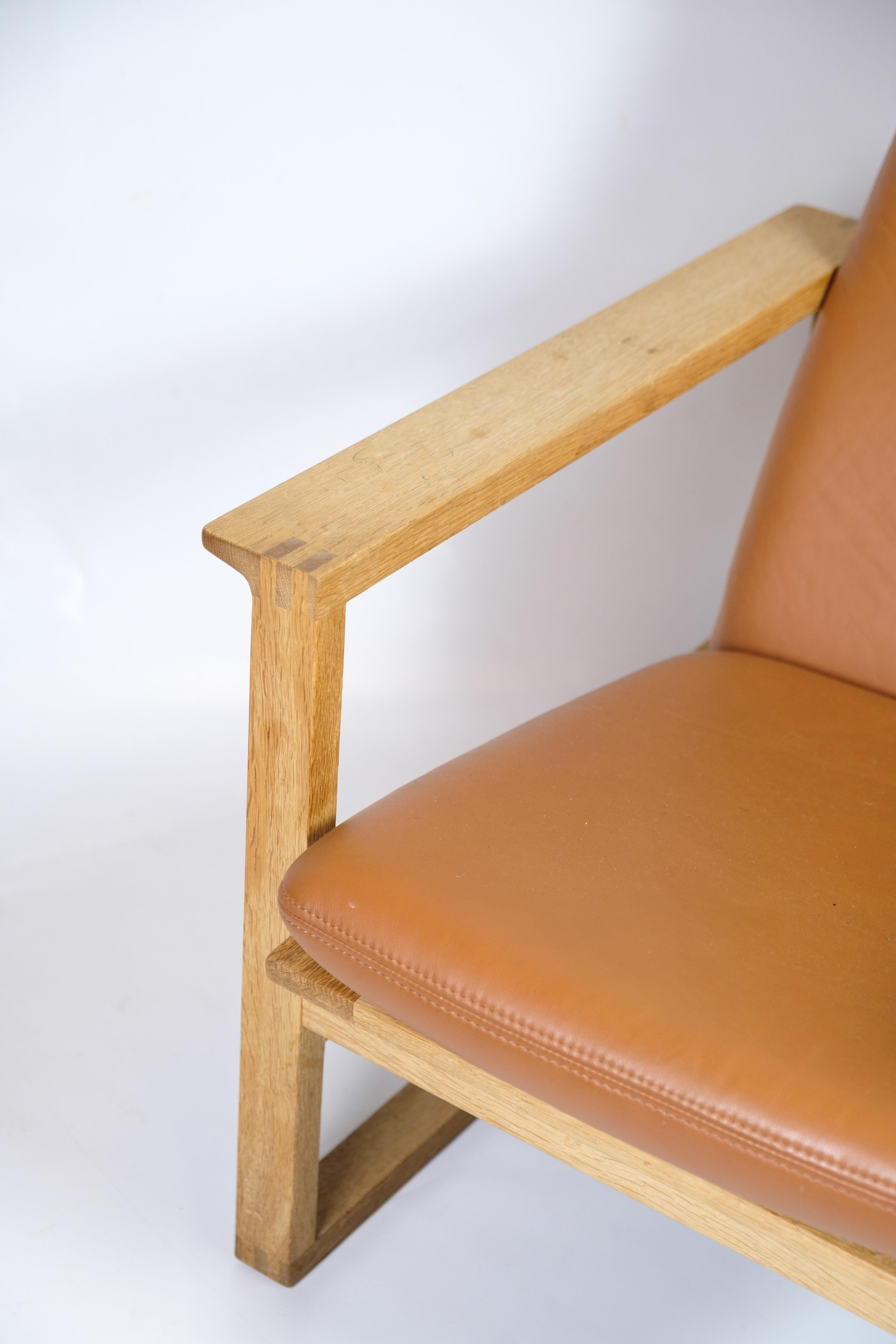 Danish The Sled Armchair Model BM2254 Made of Oak and Leather by Børge Mogensen