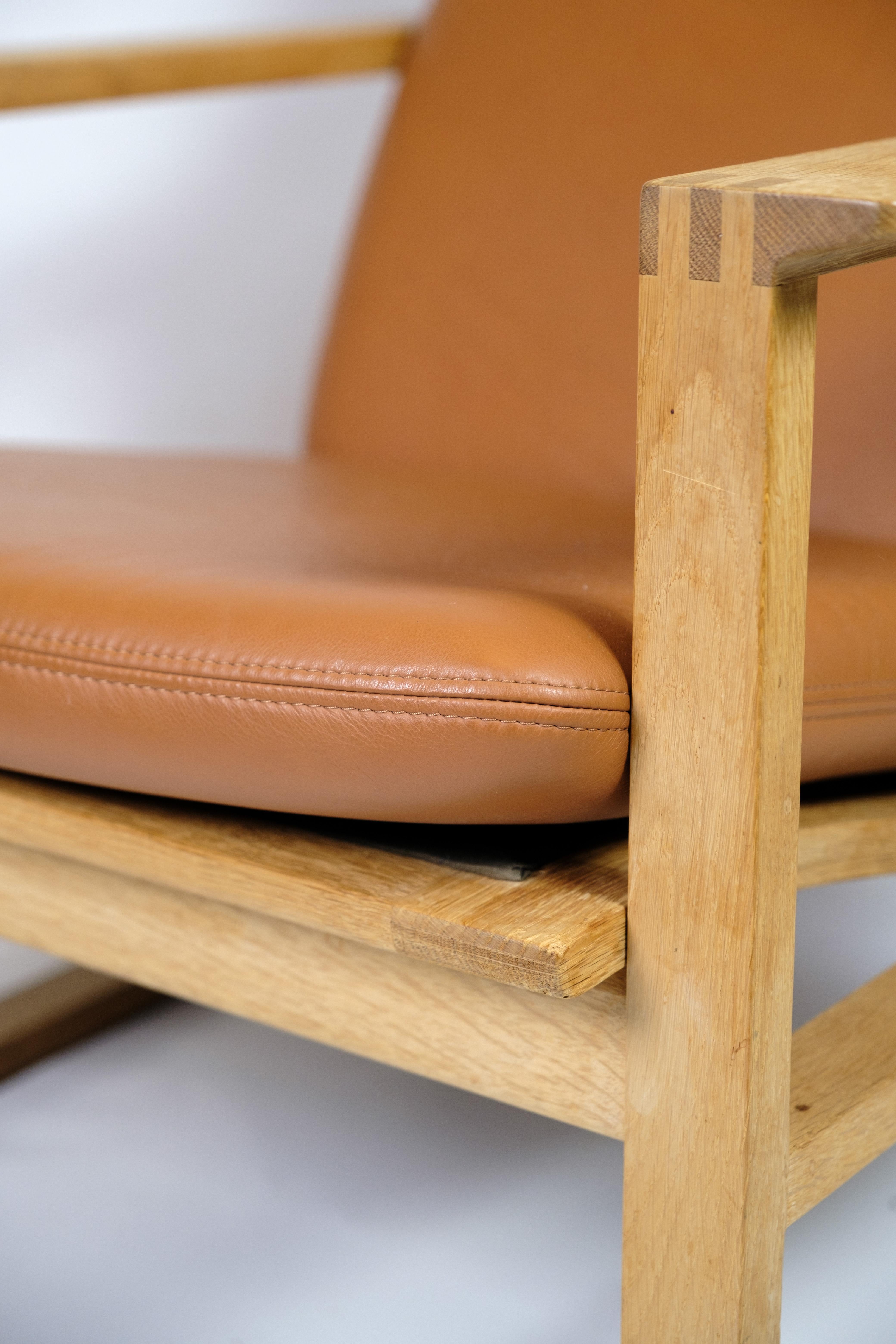The Sled Armchair Model BM2254 Made of Oak and Leather by Børge Mogensen In Good Condition In Lejre, DK
