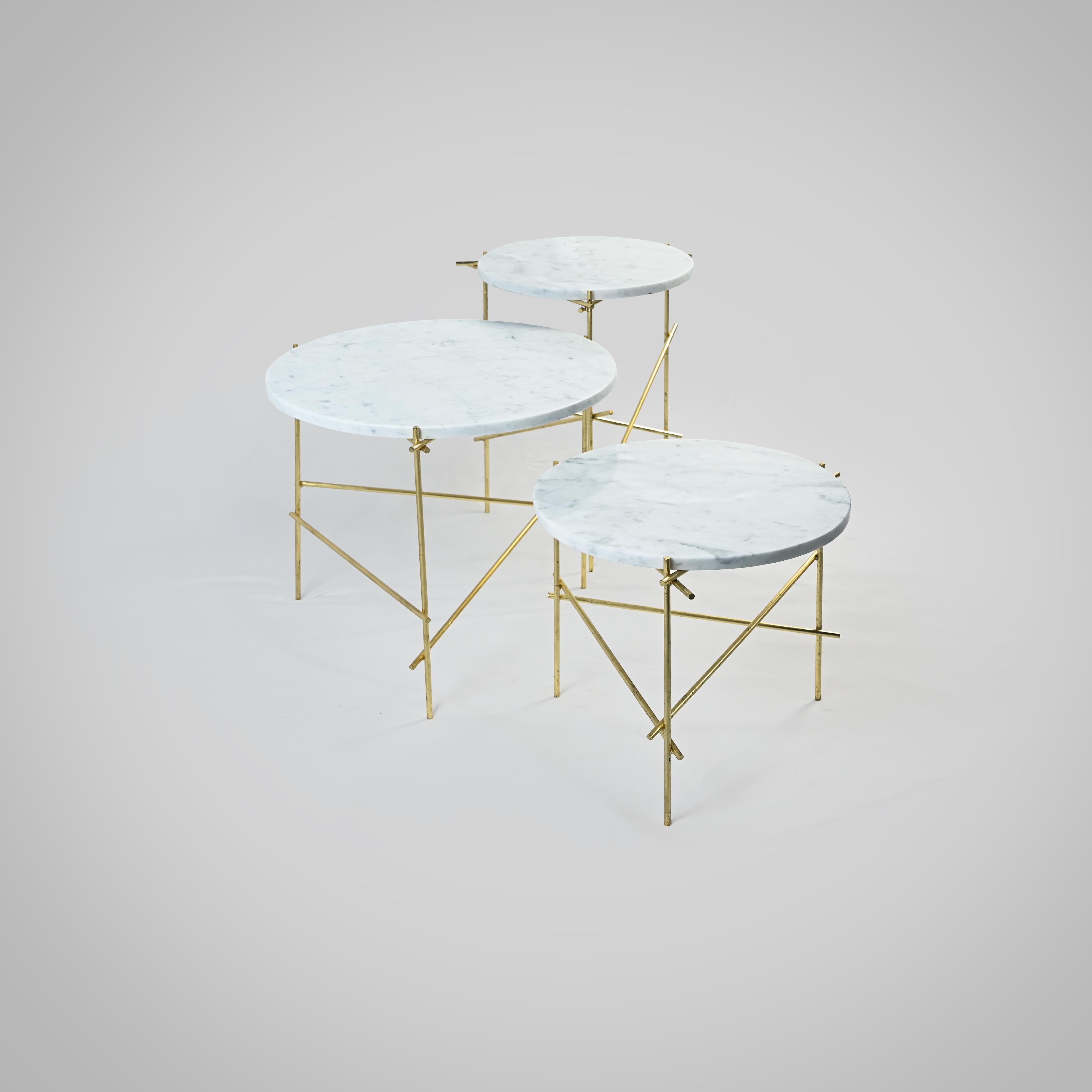 Modern The Slilts, Carrara Marble and Gold Leaf Coffee Tables By DFdesignlab  For Sale