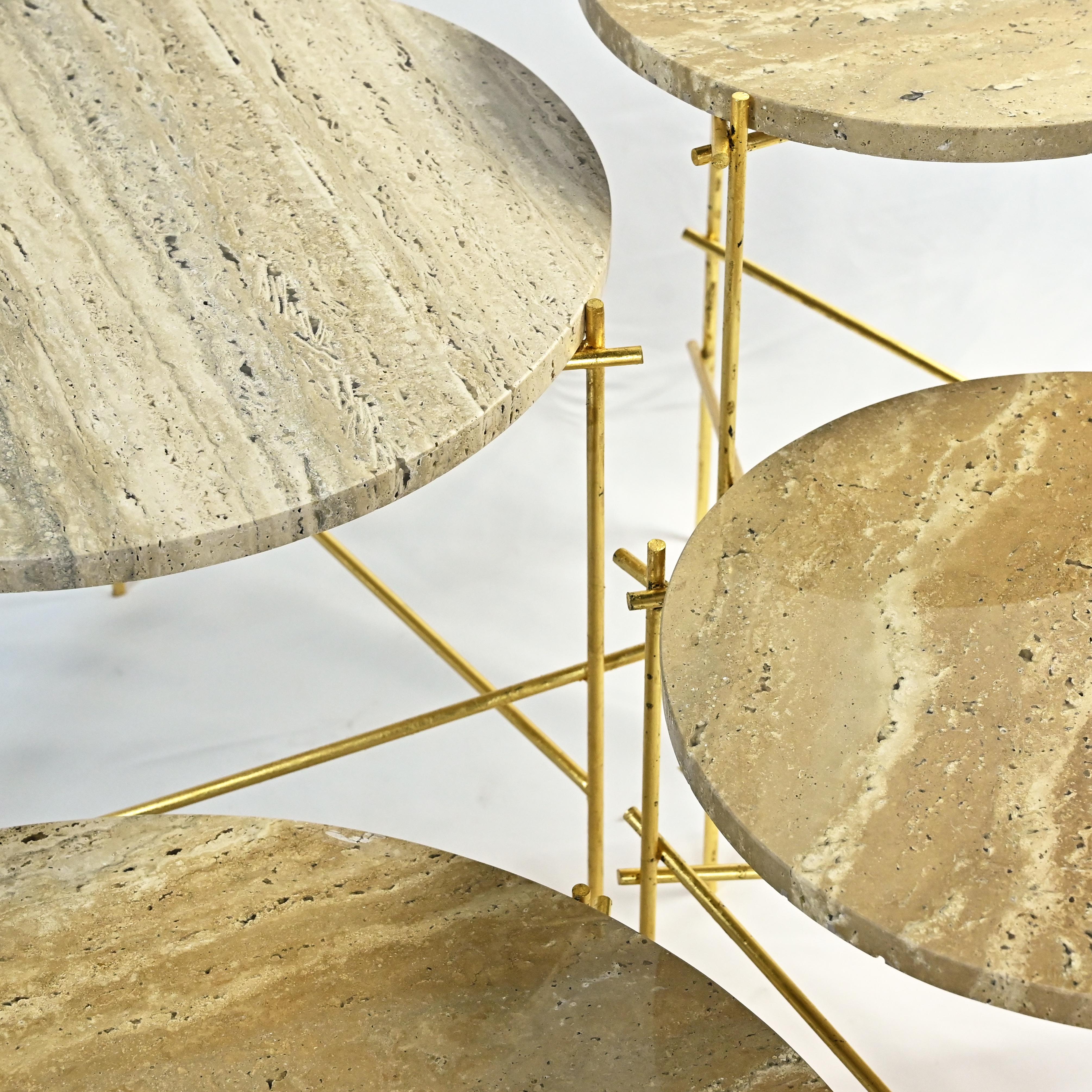 Modern Slilts - Travertine and Gold Leaf Coffee Tables By DFdesignlab Handmade in Italy For Sale