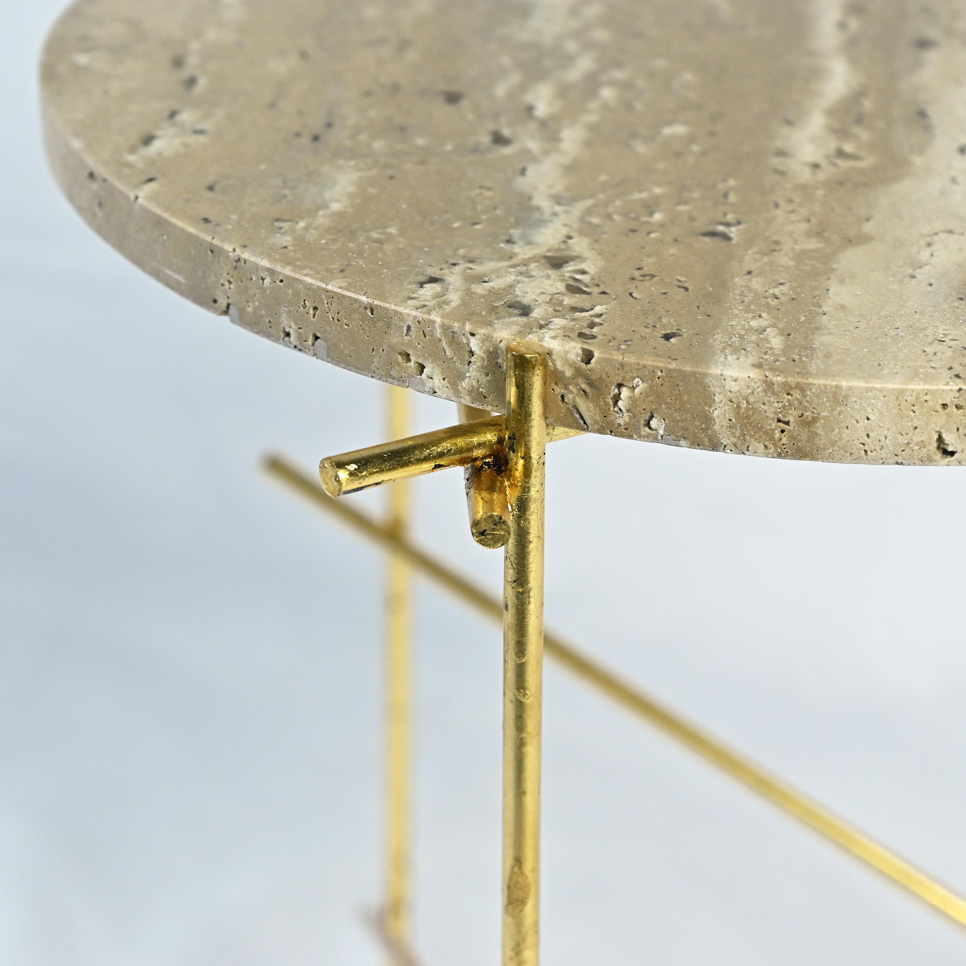 Italian Slilts - Travertine and Gold Leaf Coffee Tables By DFdesignlab Handmade in Italy For Sale