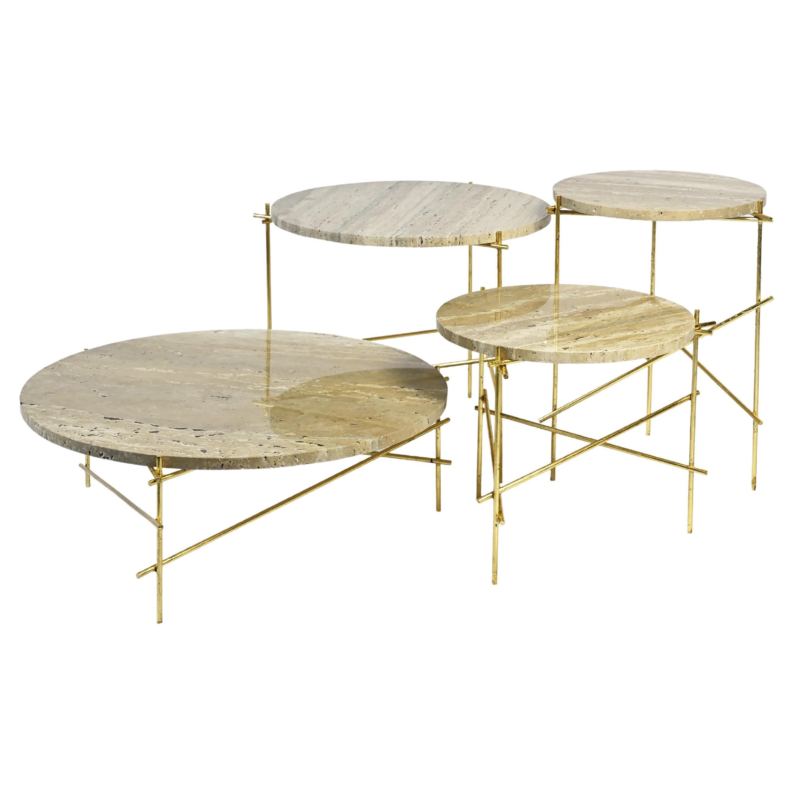 Slilts - Travertine and Gold Leaf Coffee Tables By DFdesignlab Handmade in Italy For Sale