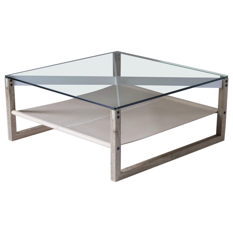 The Sling Coffee Table Glass Natural Leather And White