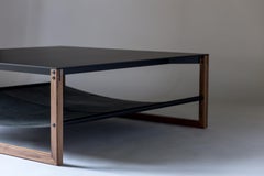 The Sling, Modern Aluminum, Leather and Walnut Square Coffee Table