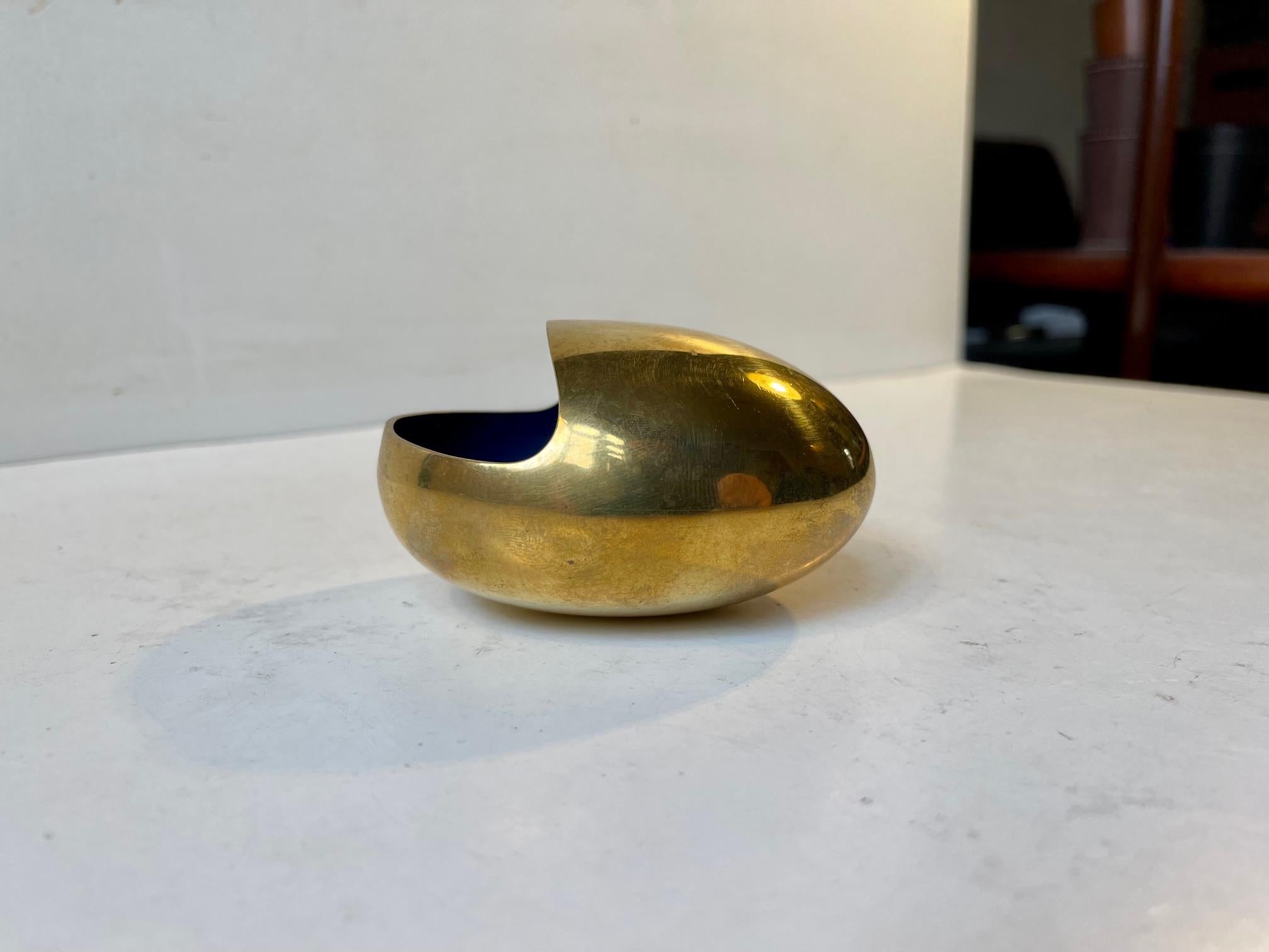 Danish Smile Ashtray in Brass & Blue Enamel by Hans Bunde for Cohr, 1950s