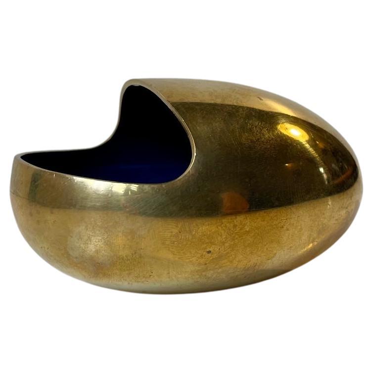 Smile Ashtray in Brass & Blue Enamel by Hans Bunde for Cohr, 1950s