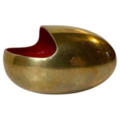 Smile Ashtray in Brass & Red Enamel by Hans Bunde for Cohr, 1950s