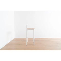 Amigo Modern Snack Bar Stool White Powder-Coated Steel with Ash Wood Seat