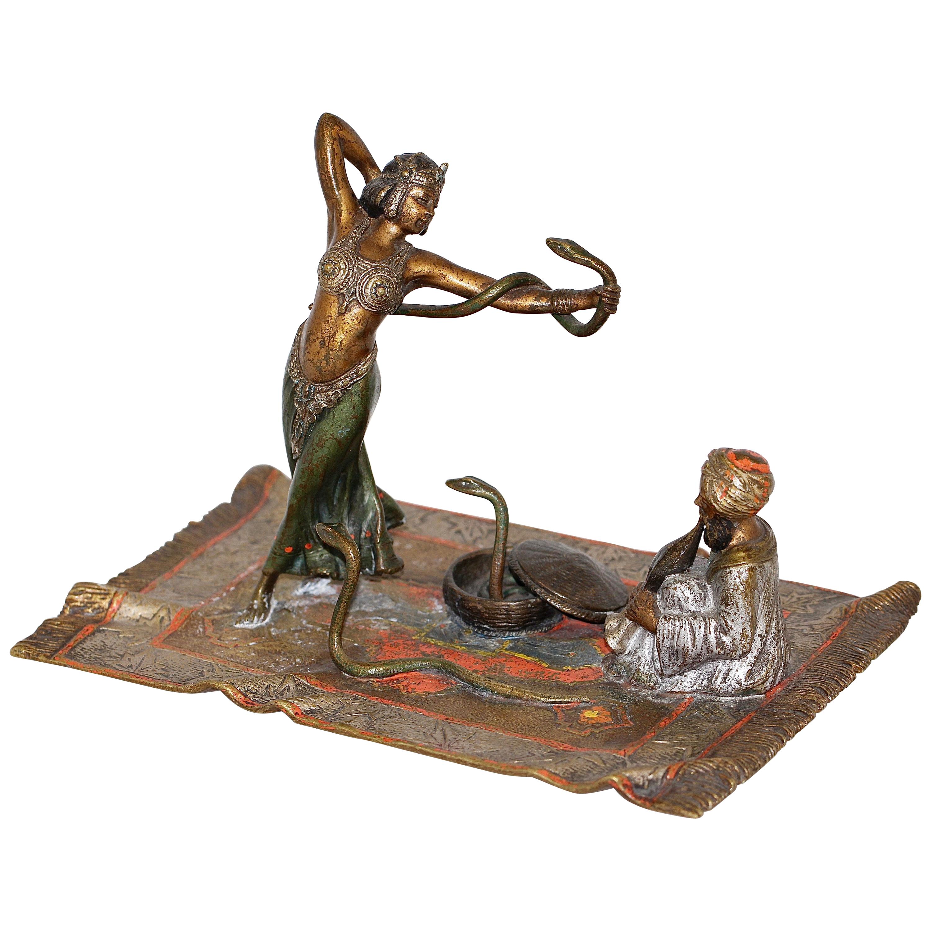 "the Snake Dancer" Viennese Vienna Cold Painted Bronze Probably Franz Bergmann
