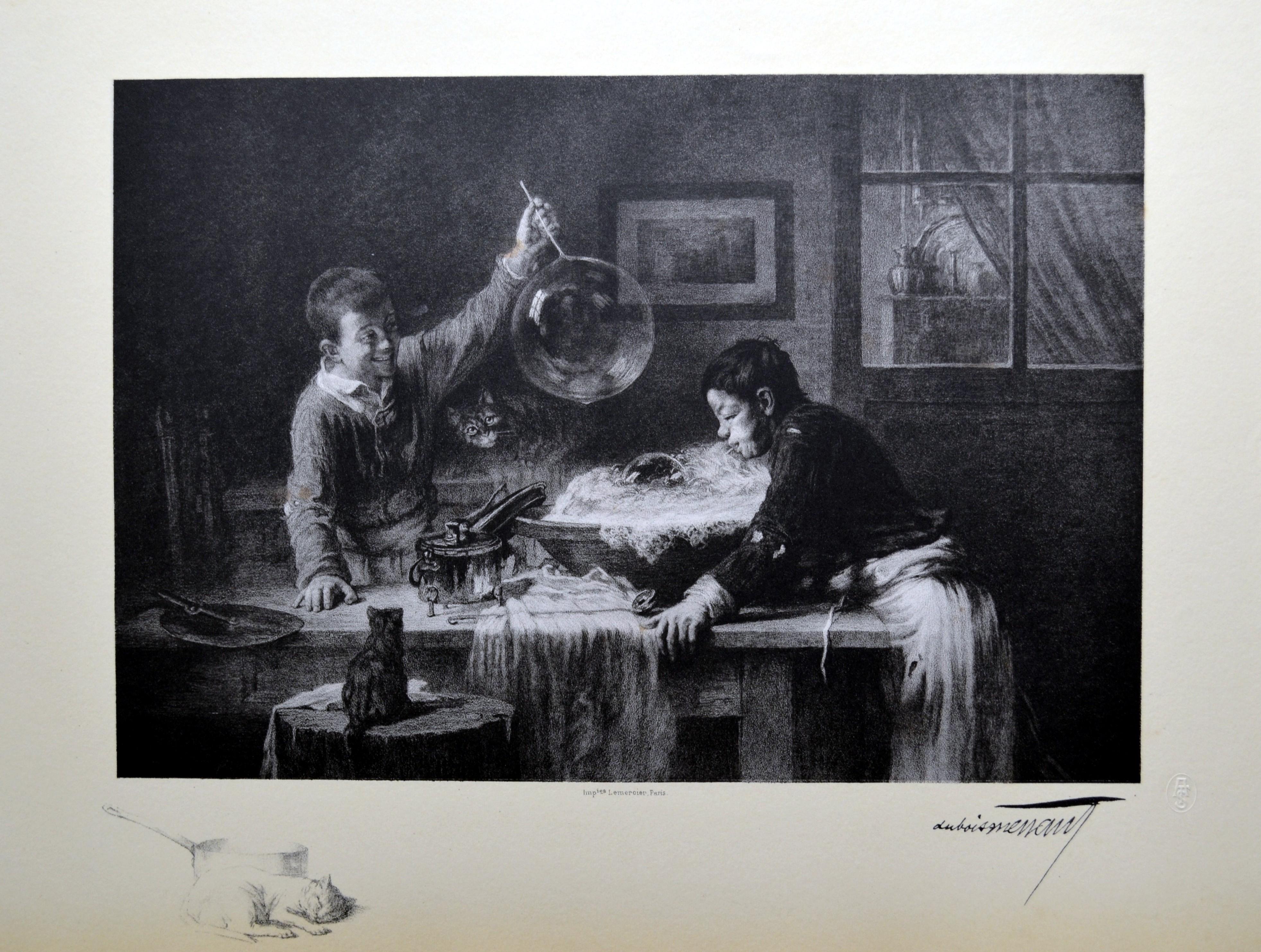 Das Seifenblasenspiel in Lithographie von den Freunden der Künste, Paris, 1900 (Romantik) im Angebot