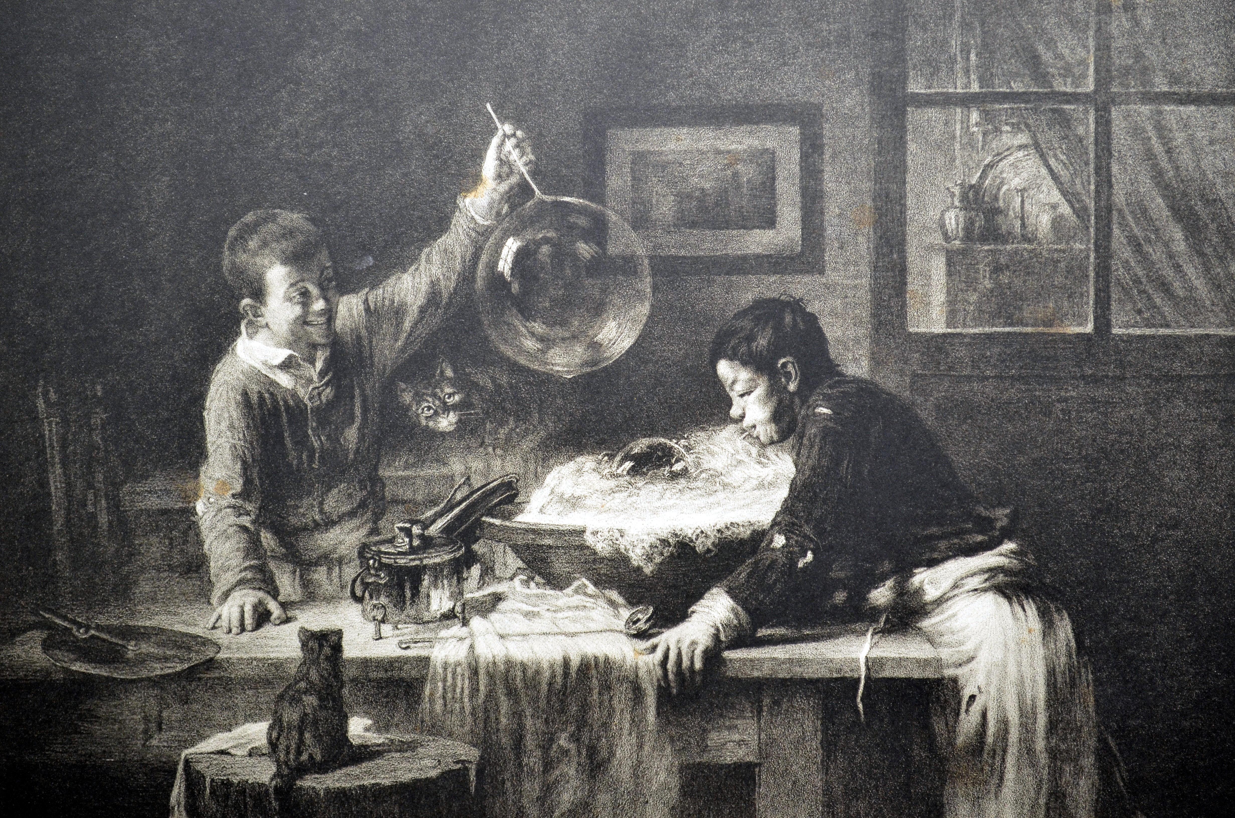 Das Seifenblasenspiel in Lithographie von den Freunden der Künste, Paris, 1900 im Angebot
