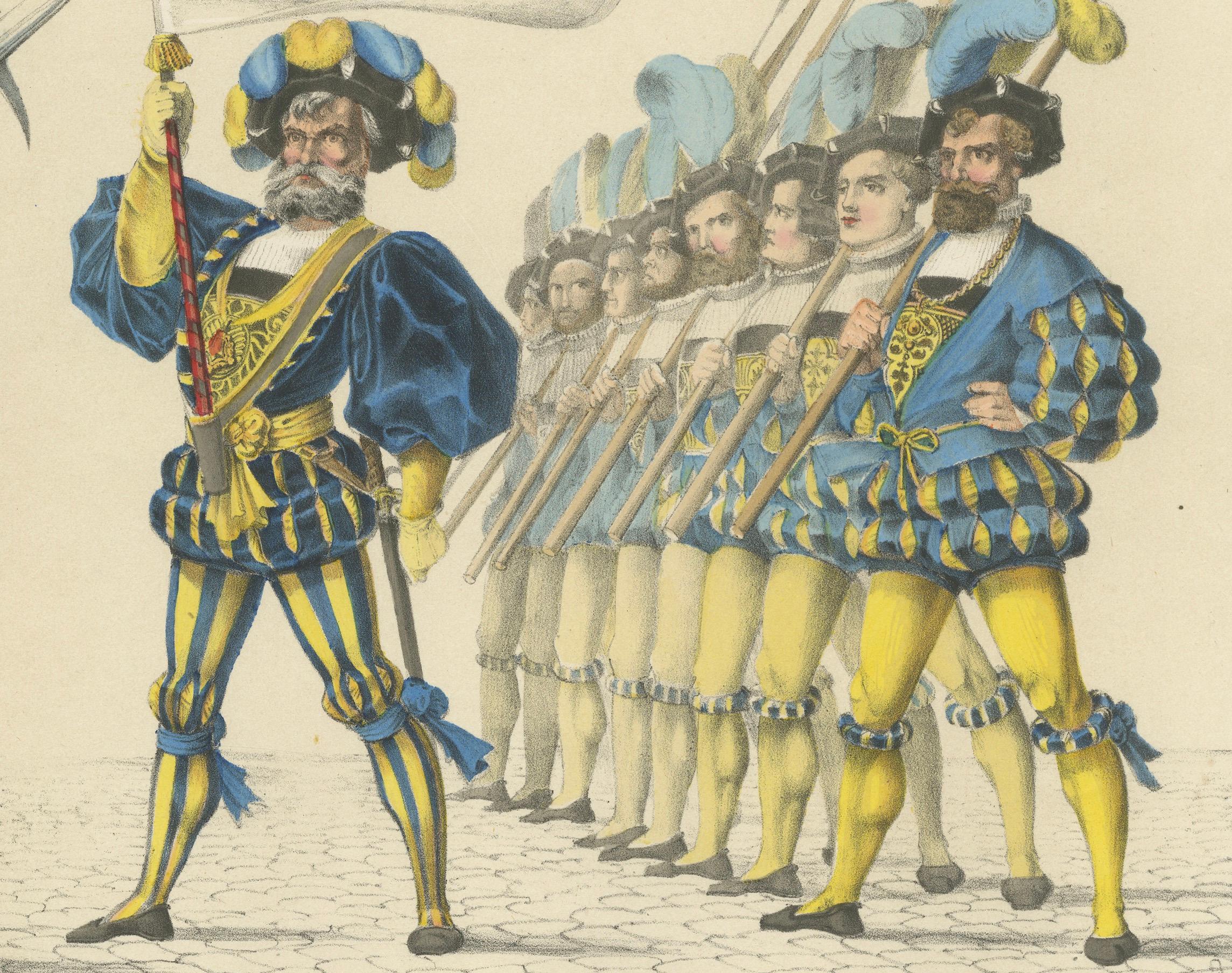 The Society of Monkeys and the Shipbuilders – A Swiss Guilds’ Grand Procession  

This striking hand-colored lithograph is part of the 'Fest Album Celebrating Bern’s Entry into the Swiss Confederation on March 6, 1353, Commemorated in 1853 on the