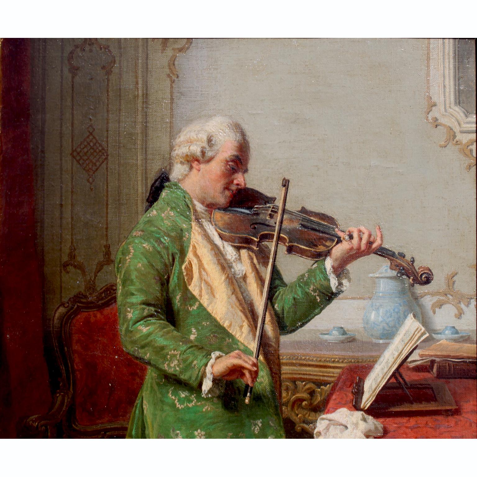 „Der Solo-Violinist“, feines Ölgemälde auf Leinwand von Luigi Da Rios (Rokoko) im Angebot