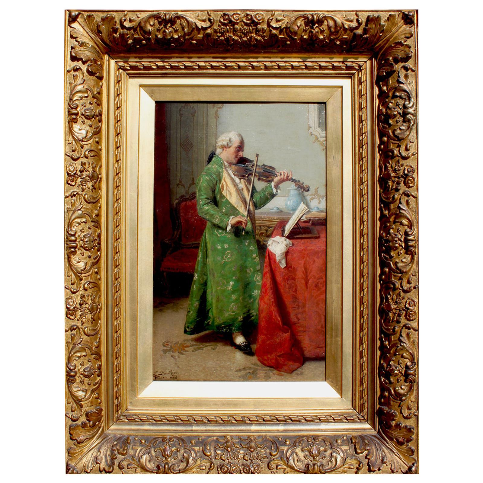 "The Solo Violinist" a Fine Oil on Canvas by Luigi Da Rios