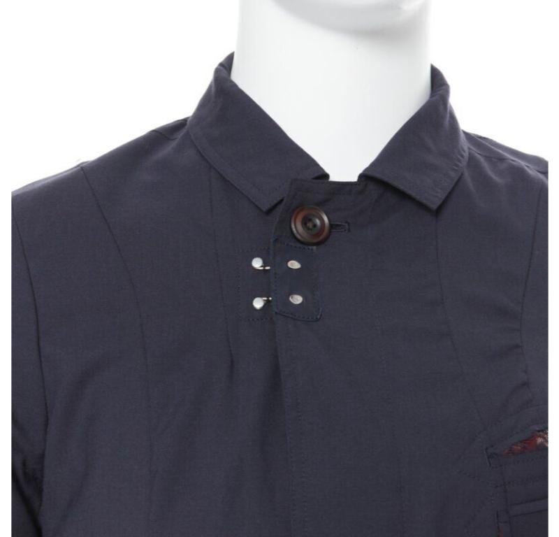 THE SOLOIST TAKAHIRO MIYASHITA navy cotton deconstructed curved seams coat S
Reference: PRCN/A00064
Brand: The Soloist
Material: Cotton
Color: Black
Pattern: Solid
Closure: Button
Lining:  Wool
Extra Details: Irregular deconstructed curved seams.