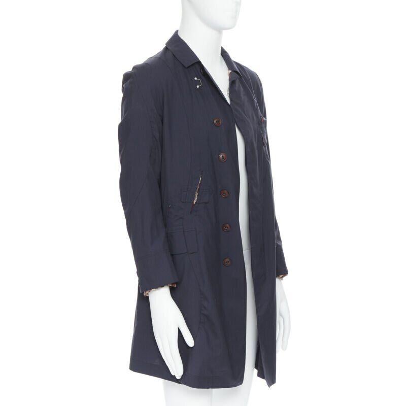 Black THE SOLOIST TAKAHIRO MIYASHITA navy cotton deconstructed curved seams coat S For Sale