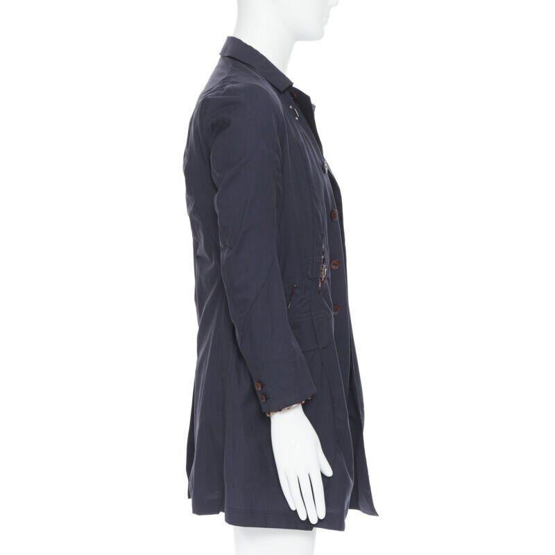THE SOLOIST TAKAHIRO MIYASHITA navy cotton deconstructed curved seams coat S In Excellent Condition For Sale In Hong Kong, NT