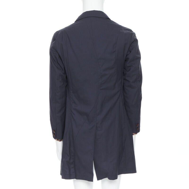 Men's THE SOLOIST TAKAHIRO MIYASHITA navy cotton deconstructed curved seams coat S For Sale