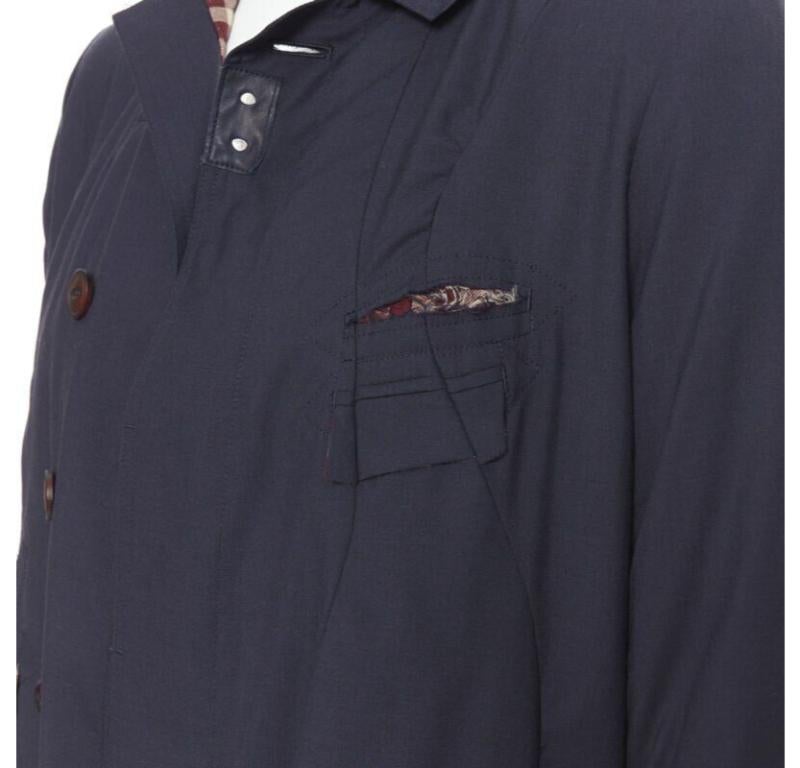 THE SOLOIST TAKAHIRO MIYASHITA navy cotton deconstructed curved seams coat S For Sale 2
