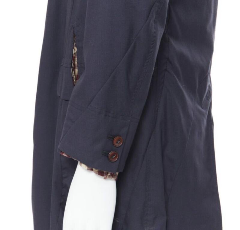 THE SOLOIST TAKAHIRO MIYASHITA navy cotton deconstructed curved seams coat S For Sale 3
