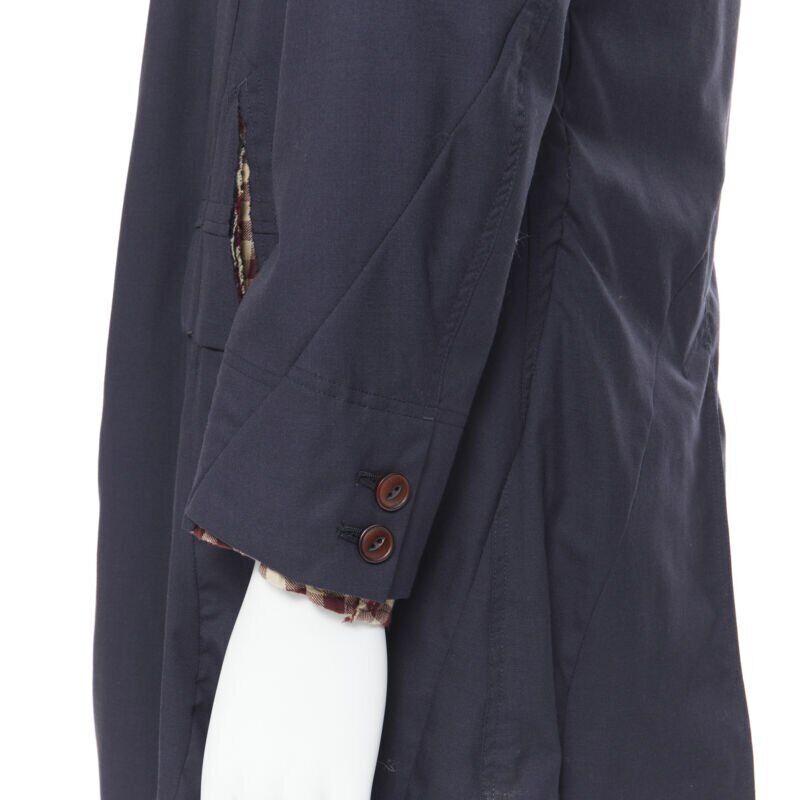 THE SOLOIST TAKAHIRO MIYASHITA navy cotton deconstructed curved seams coat S For Sale 3