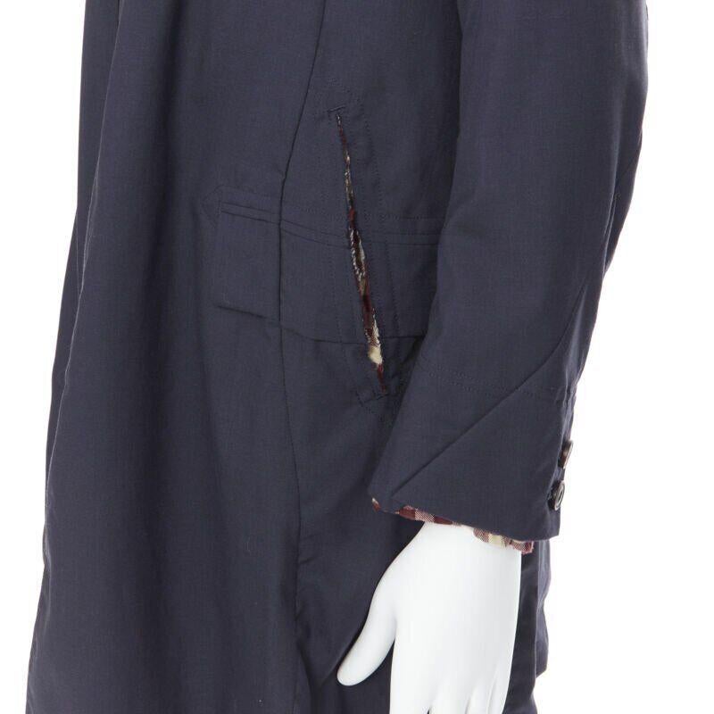 THE SOLOIST TAKAHIRO MIYASHITA navy cotton deconstructed curved seams coat S For Sale 4