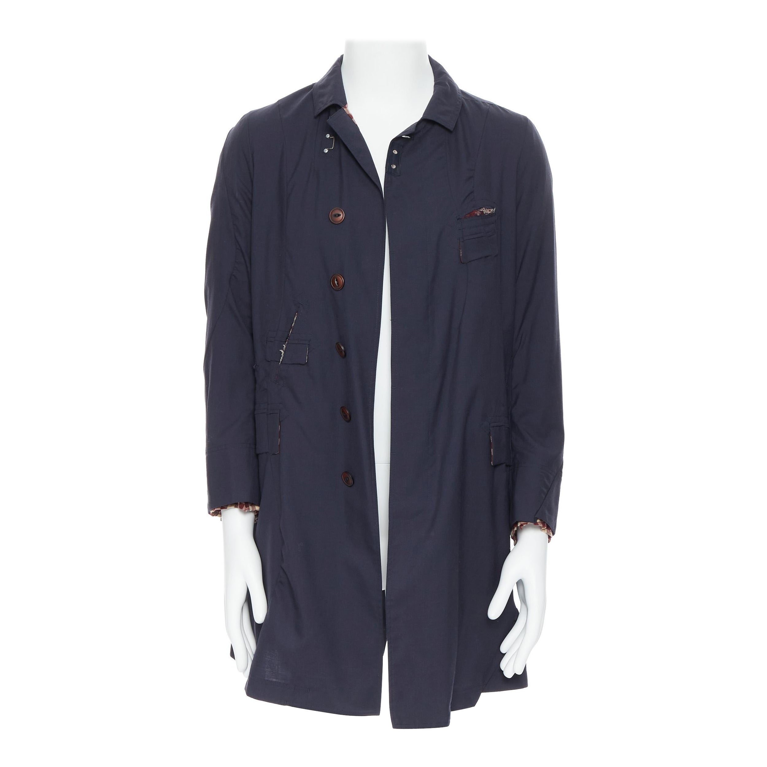 THE SOLOIST TAKAHIRO MIYASHITA cappotto in cotone blu con cuciture curve S