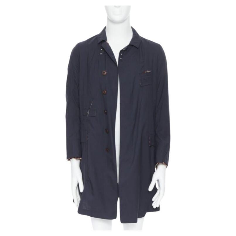 THE SOLOIST TAKAHIRO MIYASHITA navy cotton deconstructed curved seams coat S For Sale