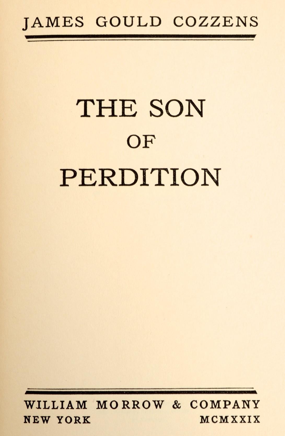 Son of Perdition by James Cozzens, Rare 1st Ed Pre-Publication Review Copy In Fair Condition For Sale In valatie, NY
