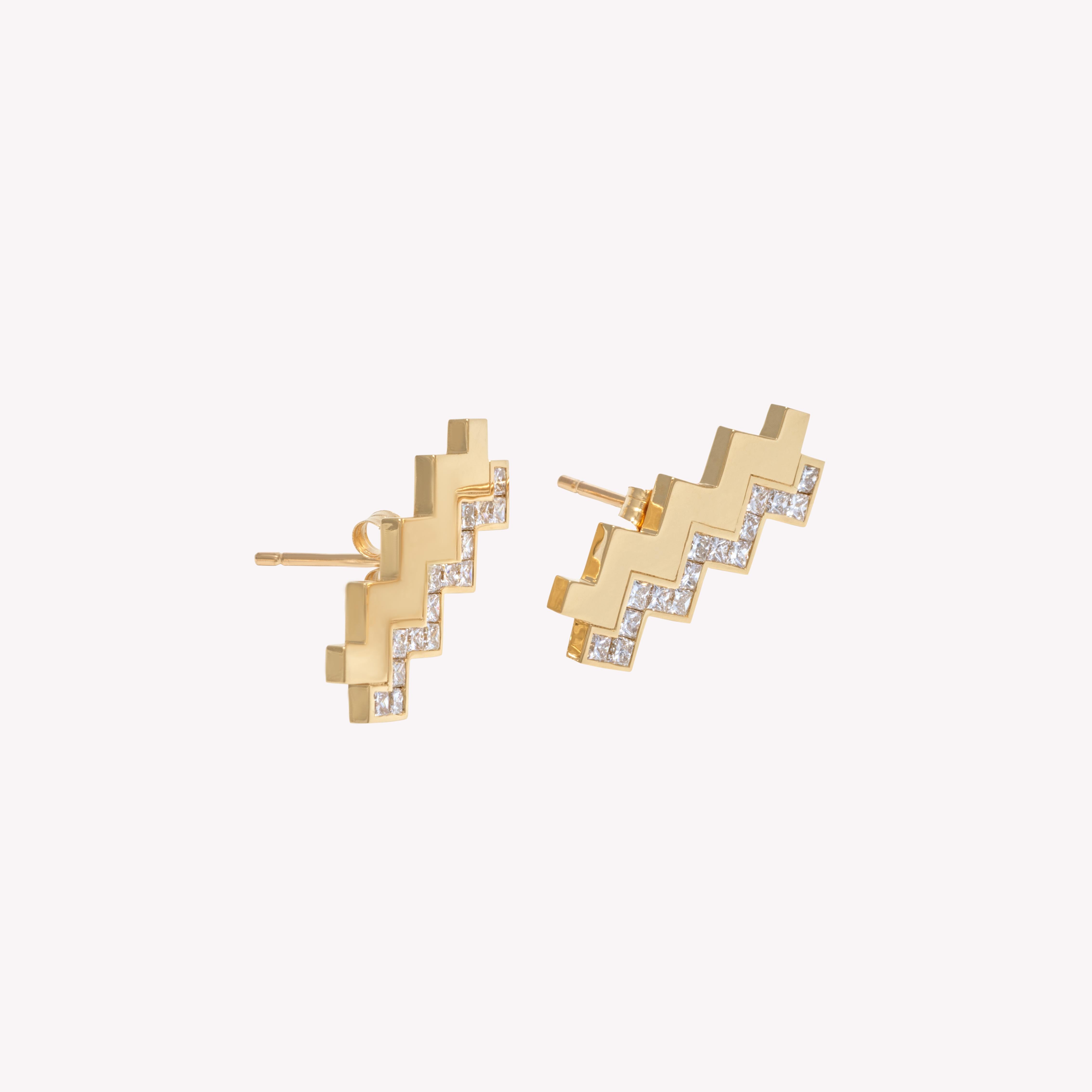Art Deco GIA Certified 0.7 Carat Princess Cut Zig Zag Studs in 18k Solid Yellow Gold