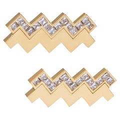GIA Certified 0.7 Carat Princess Cut Zig Zag Studs in 18k Solid Yellow Gold