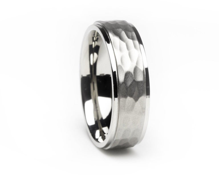 Hammered Titanium Wedding Band Ring - 5mm Or 7mm Width, Comfort Fit, Recessed Edges, Men's Or Women's