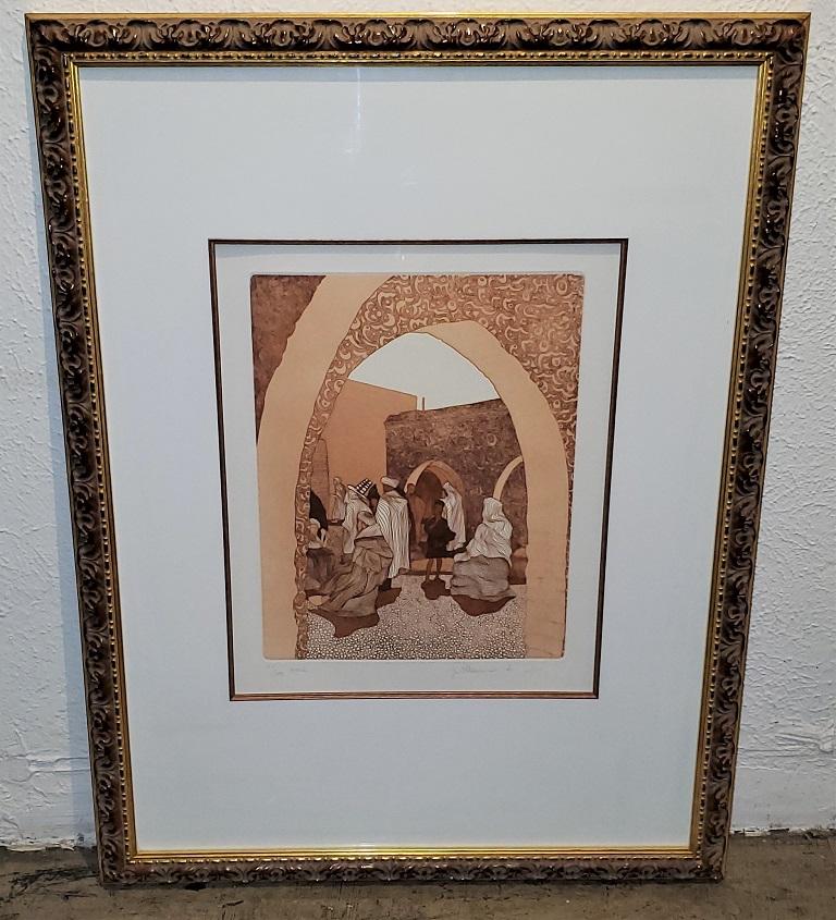 Presenting a lovely limited edition etching, namely, “The Souk” limited edition etching by Azoulay Guillaume.

From 1982 the etching is numbered and signed in pencil.

It is numbered 101/300.

By renowned contemporary Moroccan Artist, Azoulay