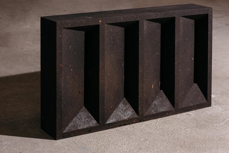 Minimalist Sculptural Geometric Console Table in Black Tuff For Sale