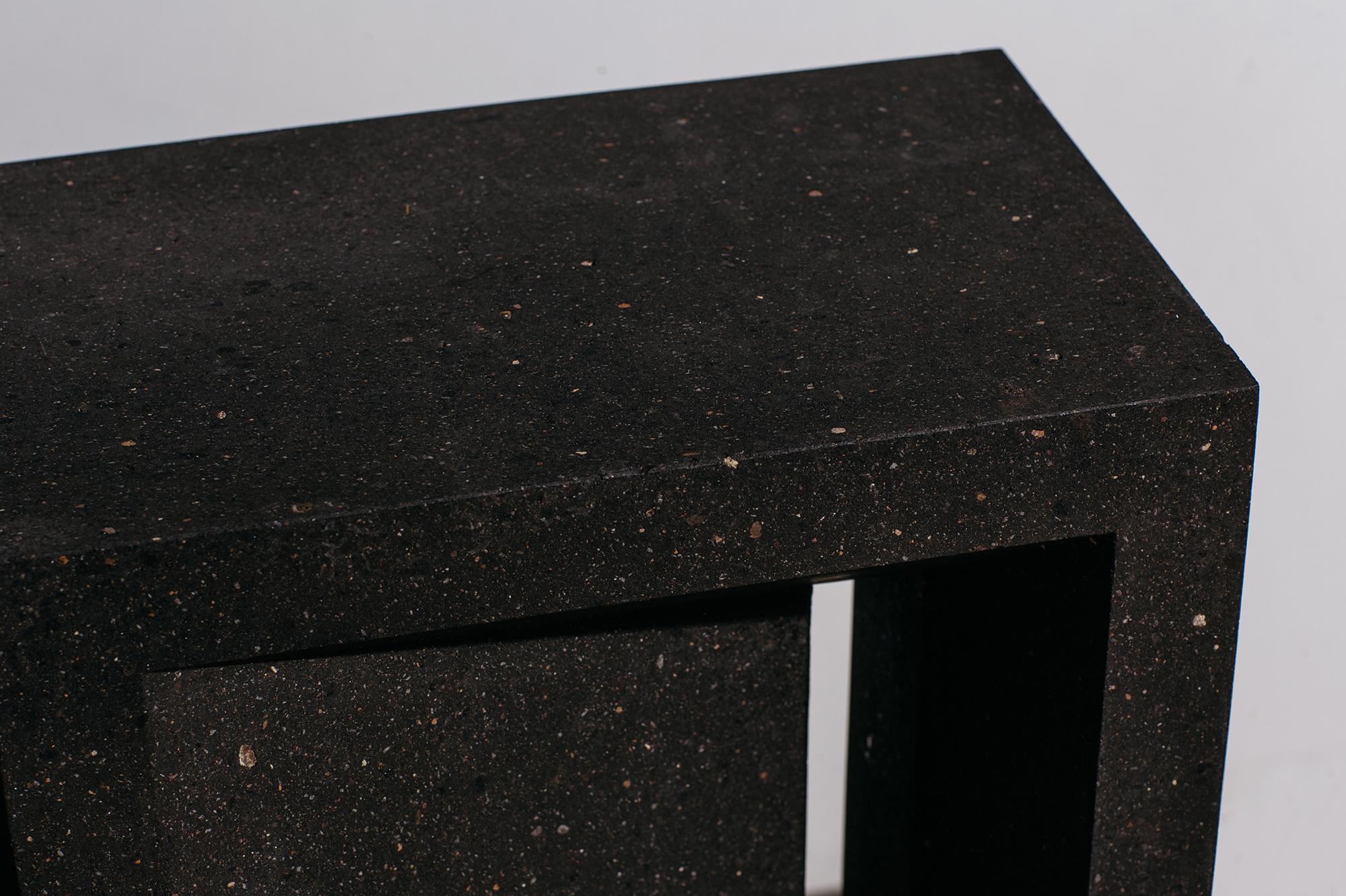 Stone Sculptural Geometric Console Table in Black Tuff For Sale