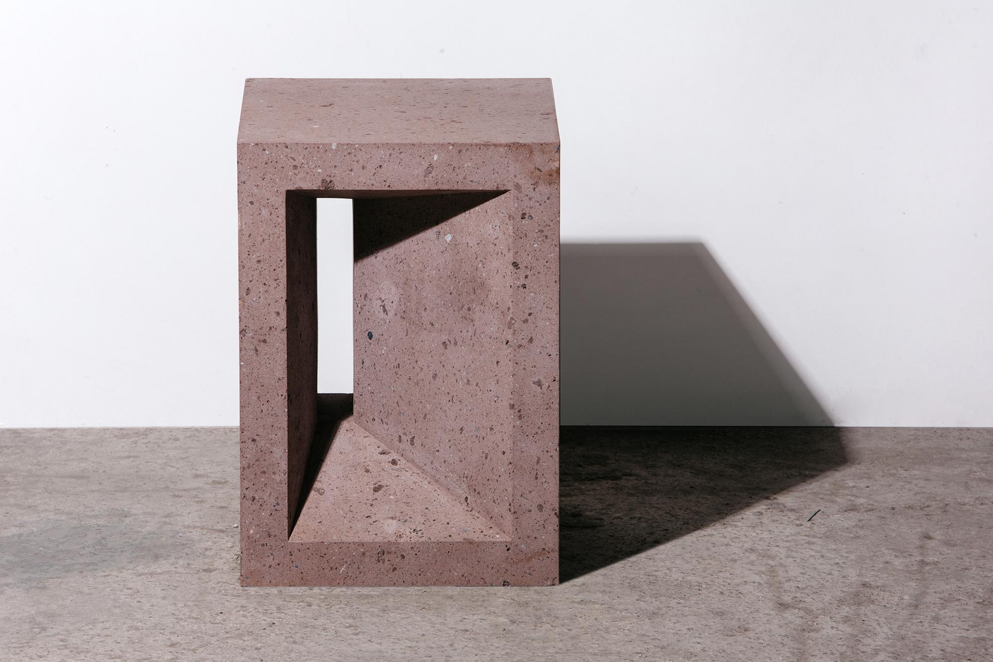 Contemporary Sculptural Geometric Side Table in Pink Tuff For Sale